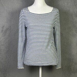 J. Mclaughlin Sweater Womens XS Blue White Striped Linen Blend Casual Preppy